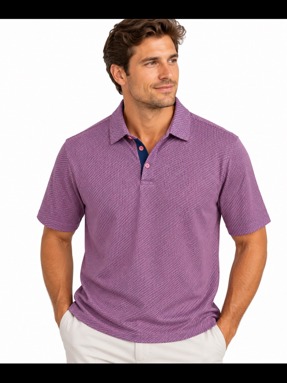 Vineyard Vines Performance Polo Shirt Men’s L Pink Purple Textured Short Sleeve